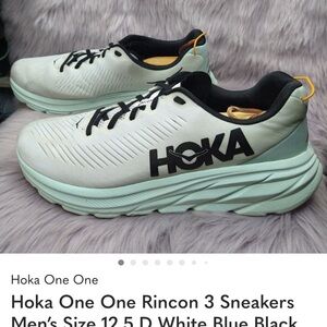 Hoka One One Rincon 3 Sneakers Men’s Size 12.5 D White Blue Black 1119395 WBGL